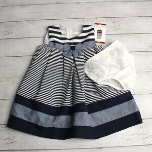 Bonnie Jean Baby Girl's Nautical Dress Size 18 Months Navy Blue White